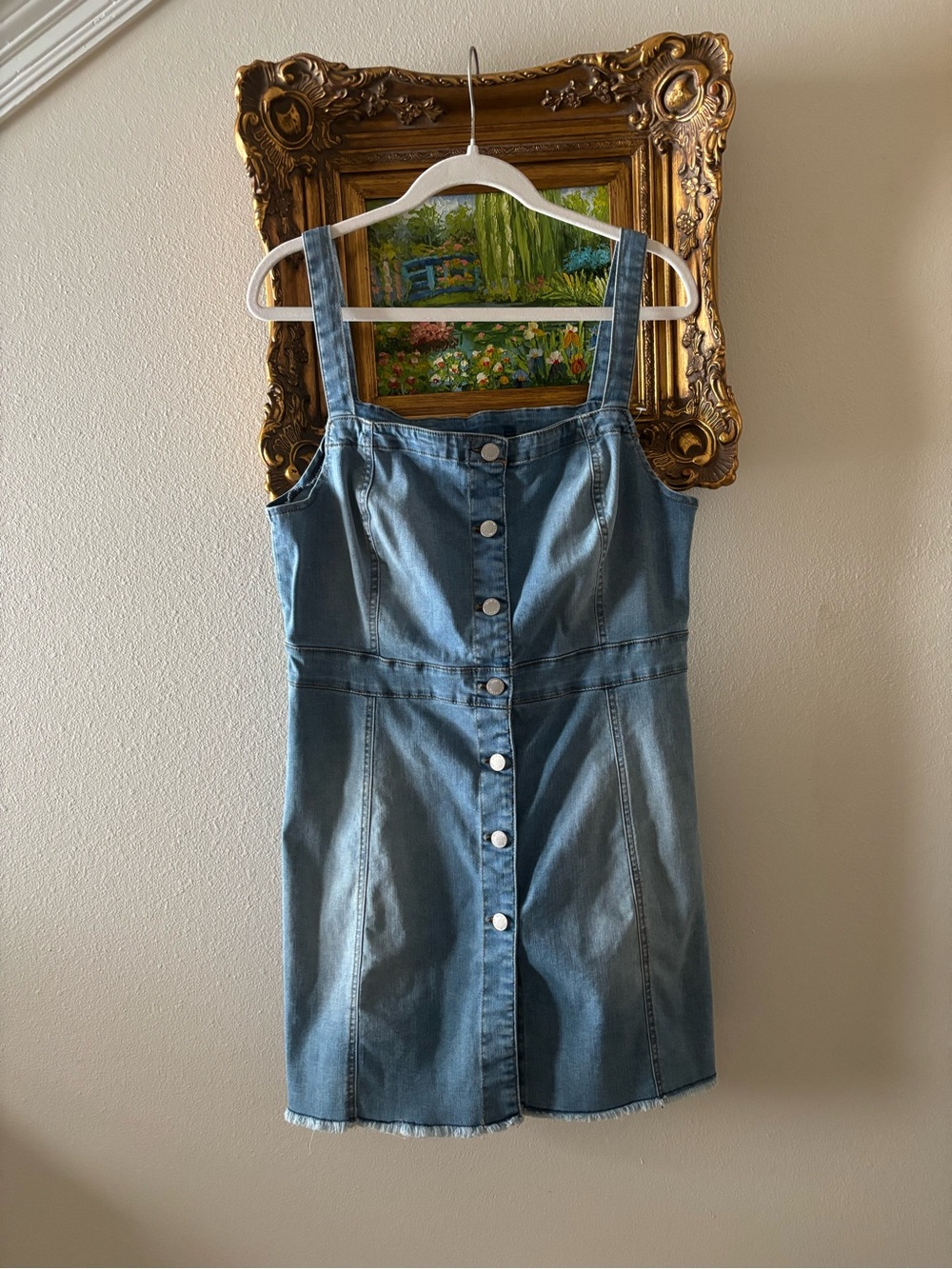 NWT CiSONO Denim Button-Front Pinafore Dress